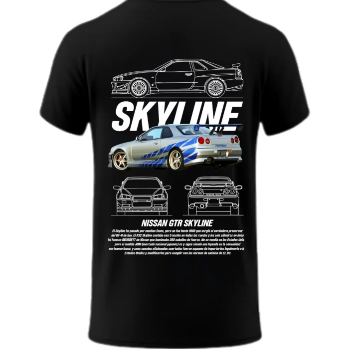 Playera Nissan Skyline GTR R34 Black Posterior
