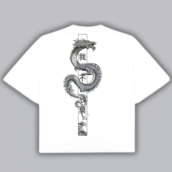 Boxy Fit Japanese Dragon - Blanca Espalda