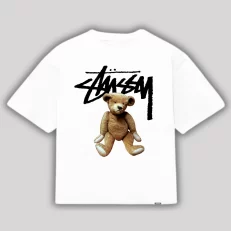 Boxy Fit Stussy Bear - Blanca Frontal