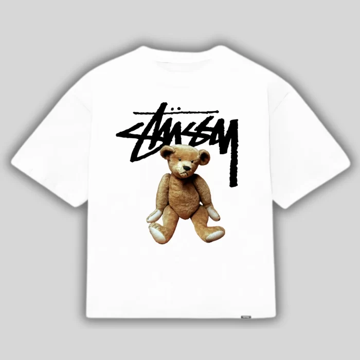 Boxy Fit Stussy Bear - Blanca Frontal
