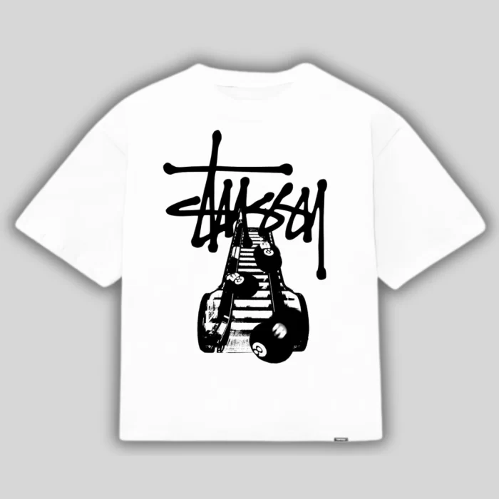 Boxy Fit Stussy Eight Pool - Blanca Frontal