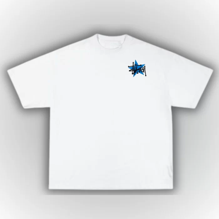 OverSize Stussy Blue Star - Blanca Frontal