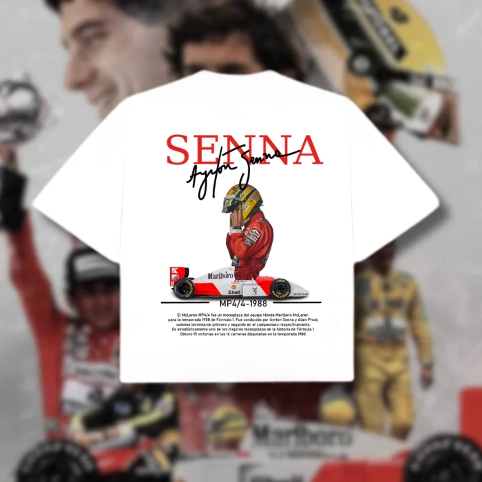 Playera Ayrton Senna MP4 - Boxy Fit Blanca Espalda