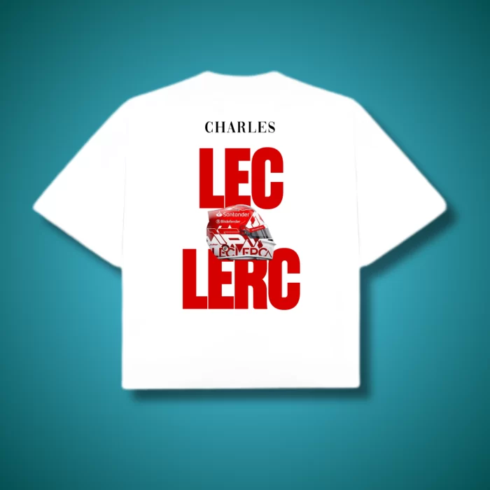 Playera Charles LECLECRC Helmet - Boxy Fit Blanca Espalda