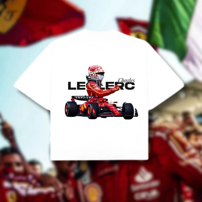 Playera Ferrari Charles Leclerc Monoplaza - Boxy Fit Blanca Espalda