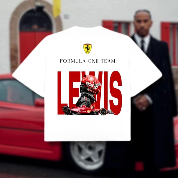 Playera Ferrari Lewis Hamilton 44 - Boxy Fit Blanca Espalda