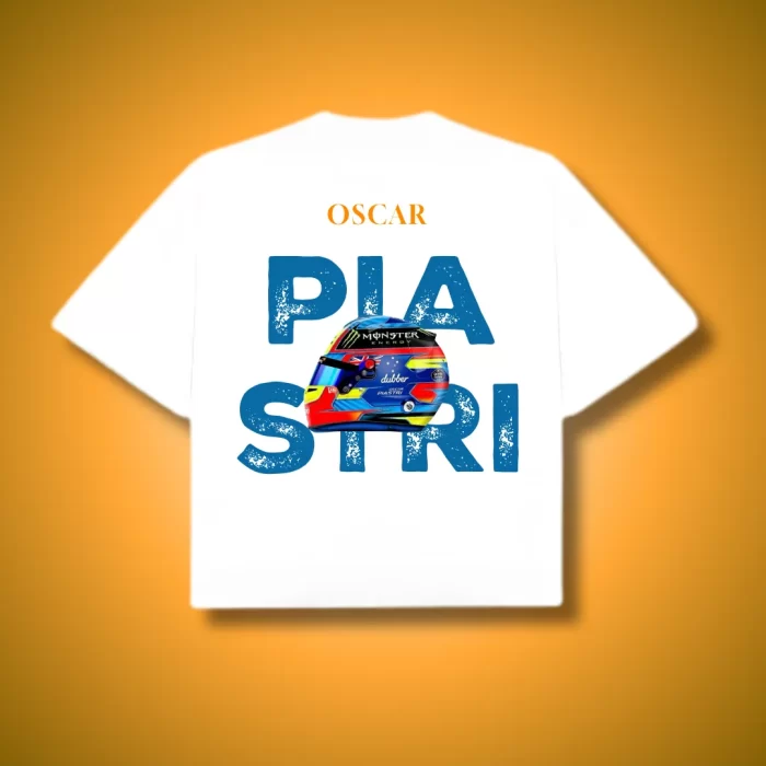 Playera Oscar PIASTRI Helmet - Boxy Fit Blanca Espalda